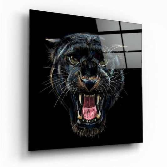 Jaguar glass wall art with high-gloss tempered glass finish