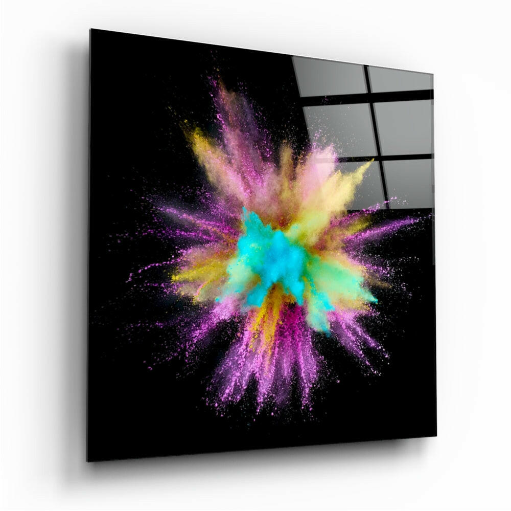 Color Explosion glass wall art with high-gloss tempered glass finish