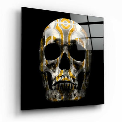 Skull glass wall art with high-gloss tempered glass finish