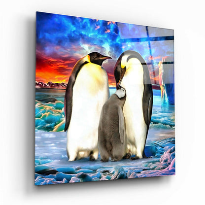 Penguin Family glass wall art tempered glass print