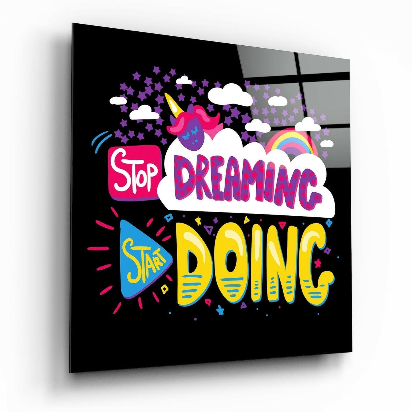 Start Doing glass wall art motivational typography print