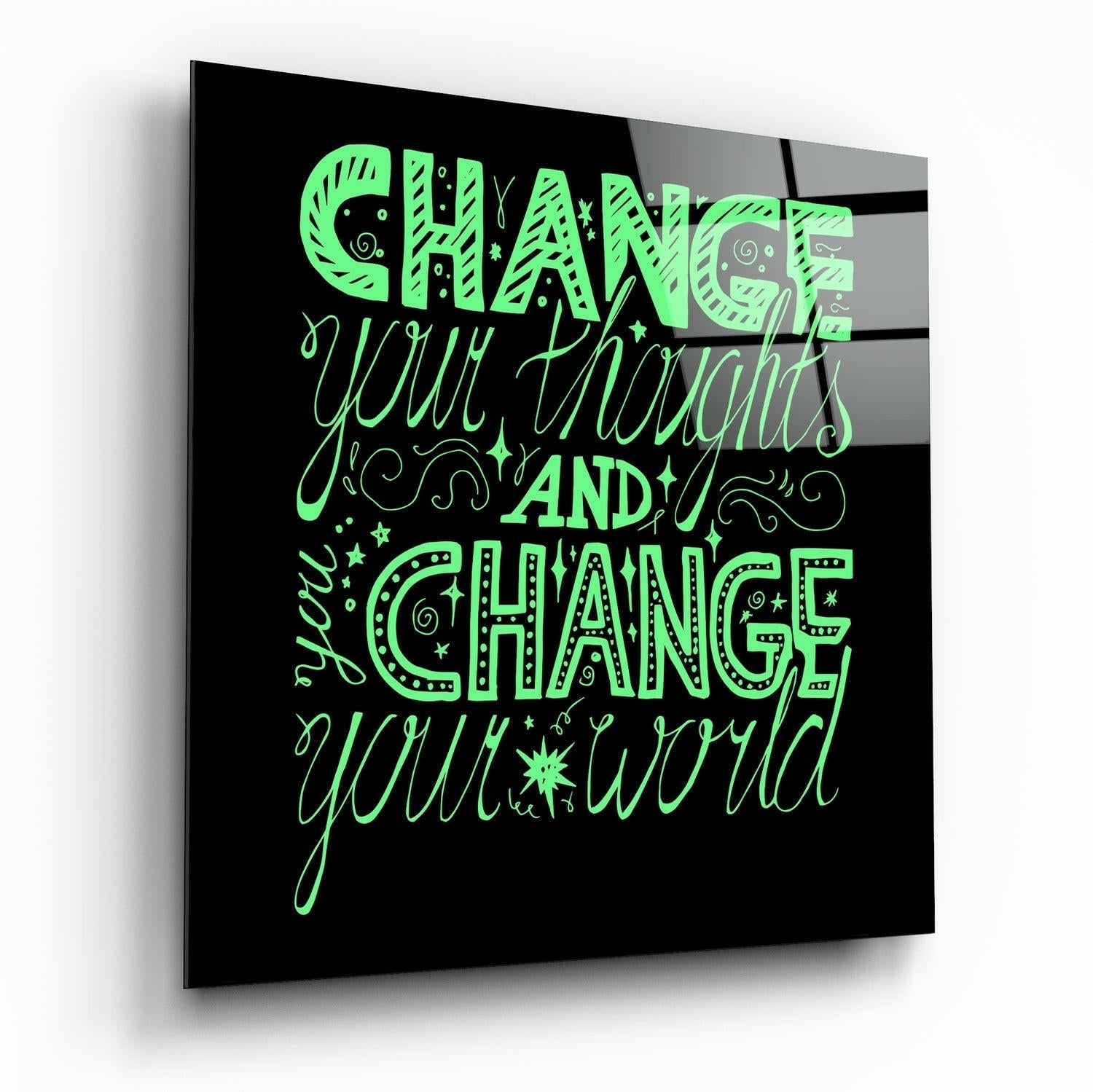 Change Your World glass wall art motivational typography print