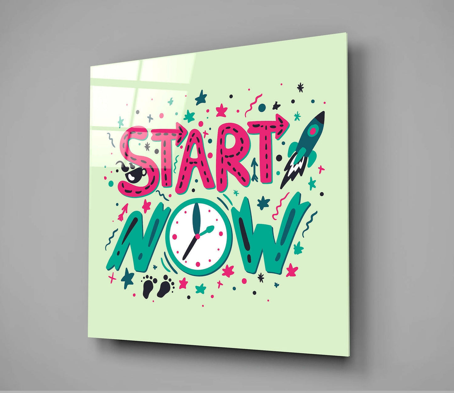 Start Now Glass Wall Art