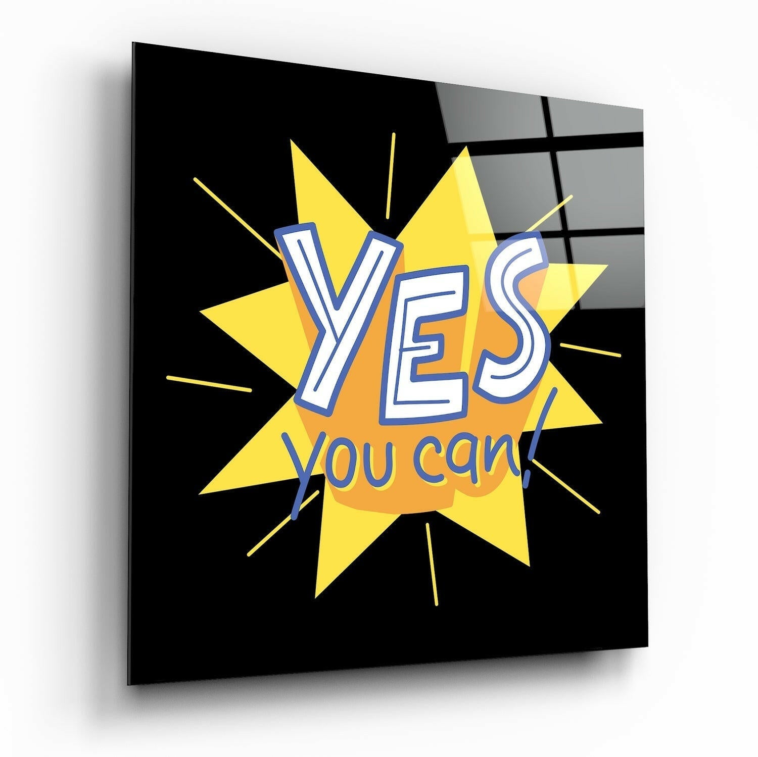 Yes You Can glass wall art motivational typography print