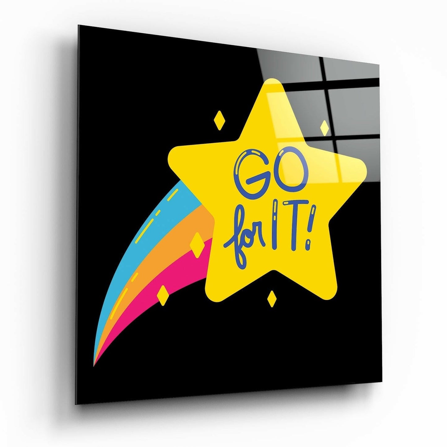 Go For It glass wall art motivational typography print