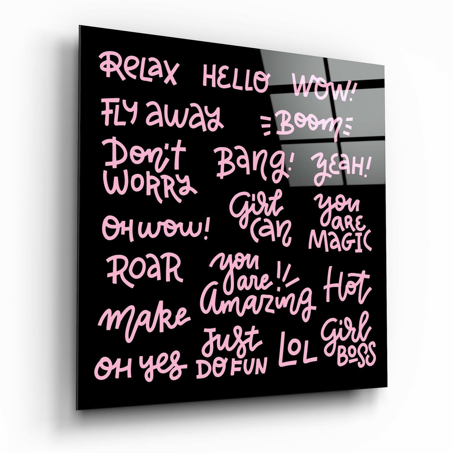 Relax glass wall art typography print