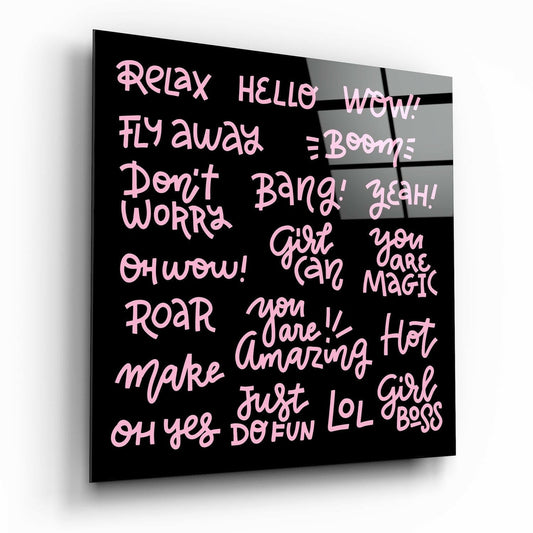 Relax glass wall art typography print