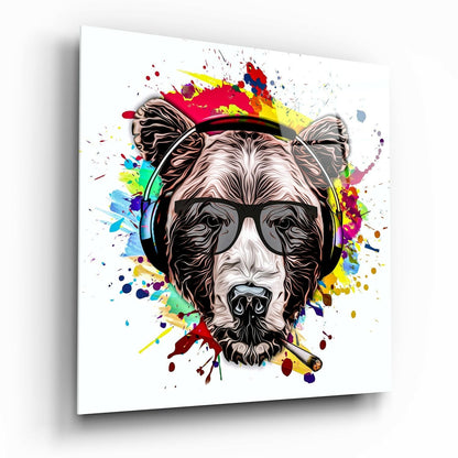 Bear glass wall art portrait