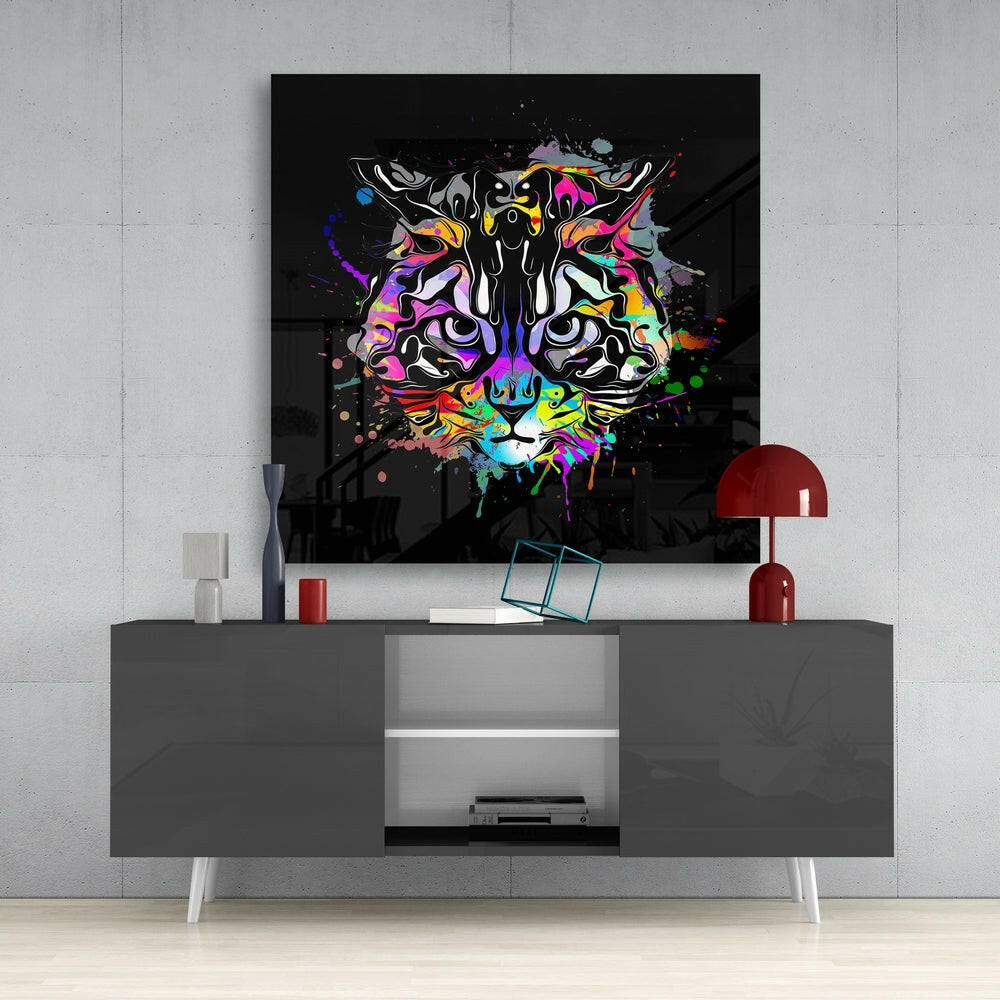 Cat Art Glass Wall Art - Modern Feline Print