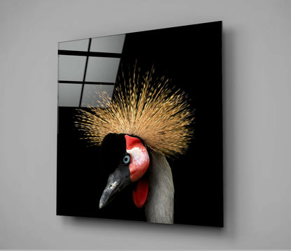 Black Crowned Crane Glass Wall Art