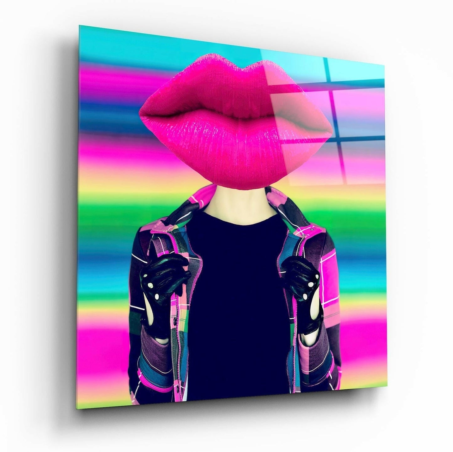 Head Lip abstract glass wall art with fine linework