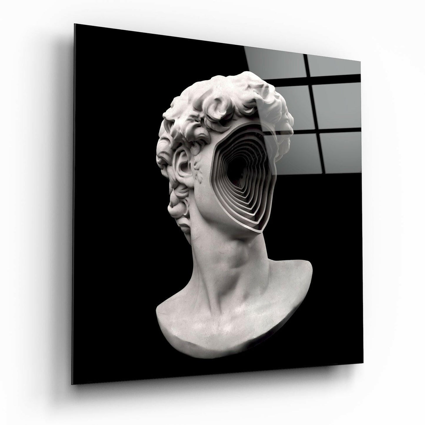 Sculpture head glass wall art print