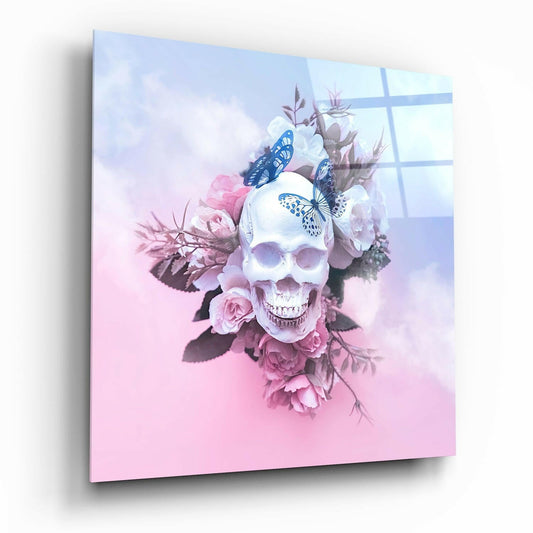 Flower Head glass wall art with high-gloss tempered glass finish