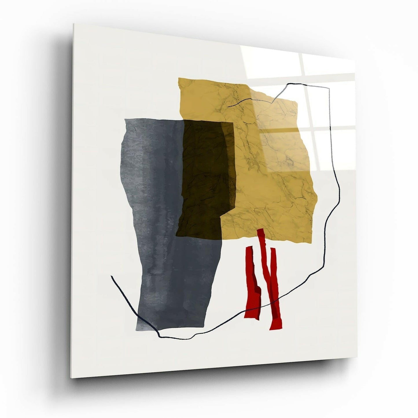 Torn paper shapes mustard abstract glass wall art