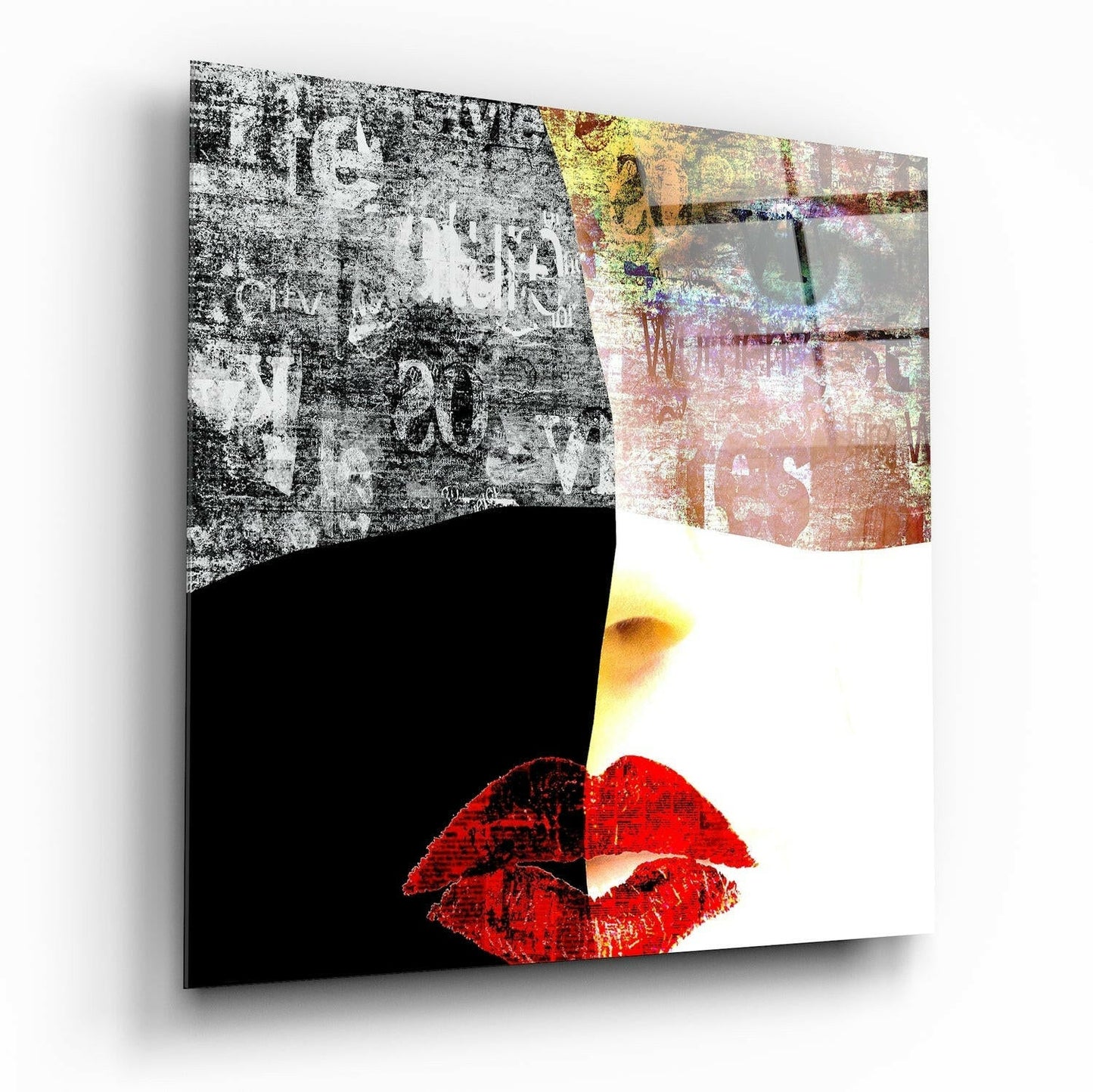 Abstract Pieces glass wall art with high-gloss tempered glass finish