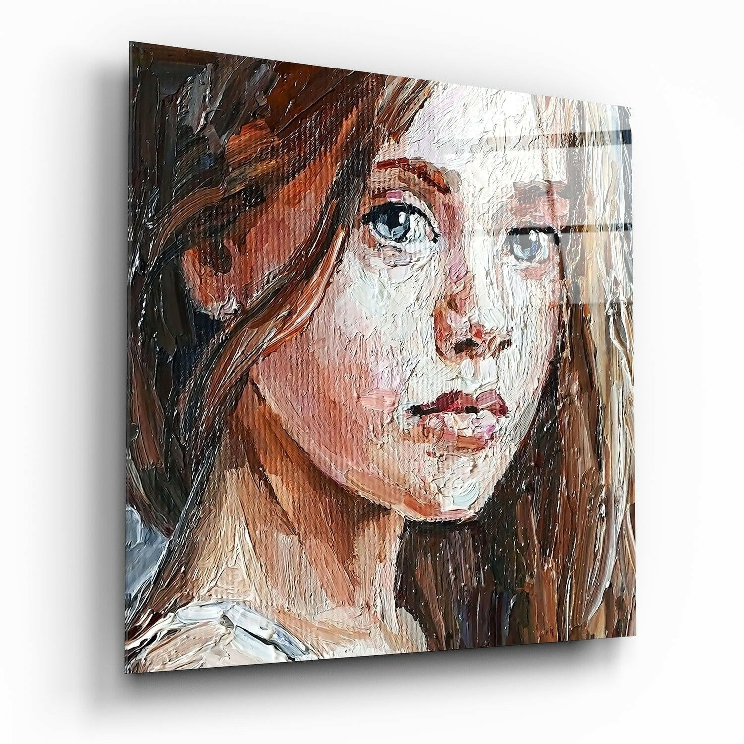 Girl glass wall art with high-gloss tempered glass finish