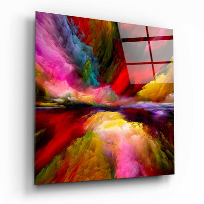 Color Explosion glass wall art with high-gloss tempered glass finish