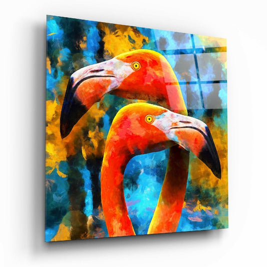 Flamingos glass wall art tempered glass print
