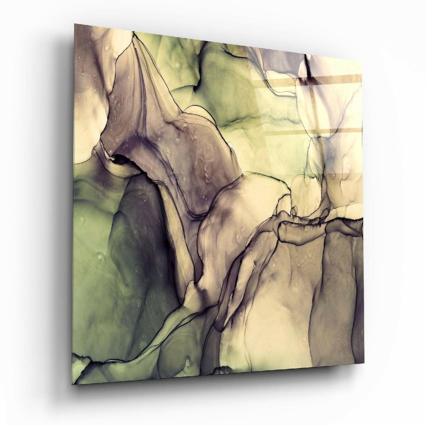 Colored marble glass wall art with rich veined pattern