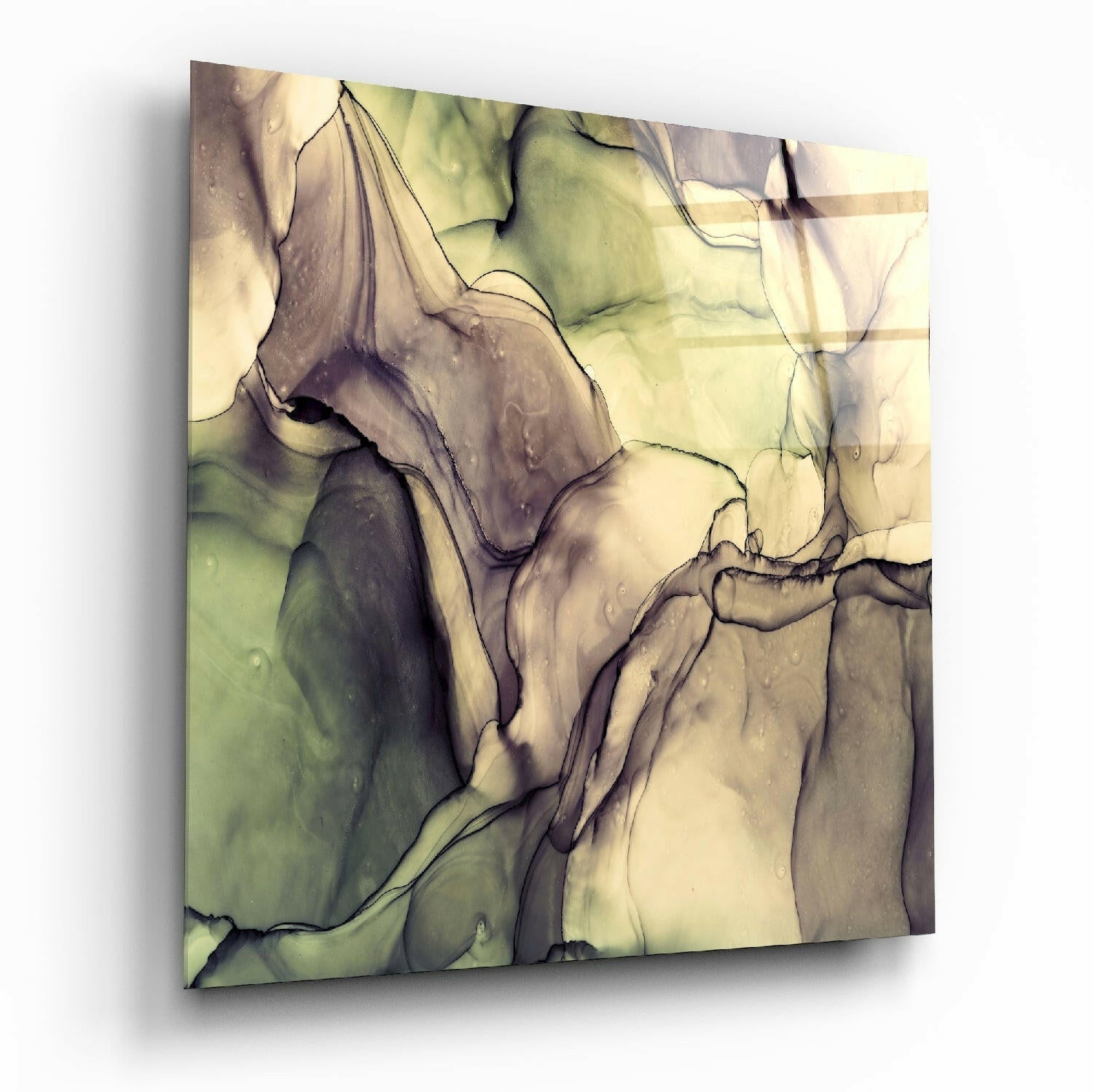 Colored marble glass wall art with rich veined pattern