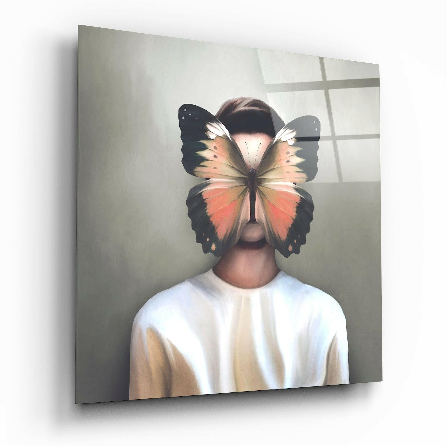 Butterfly dreams glass wall art on living room wall