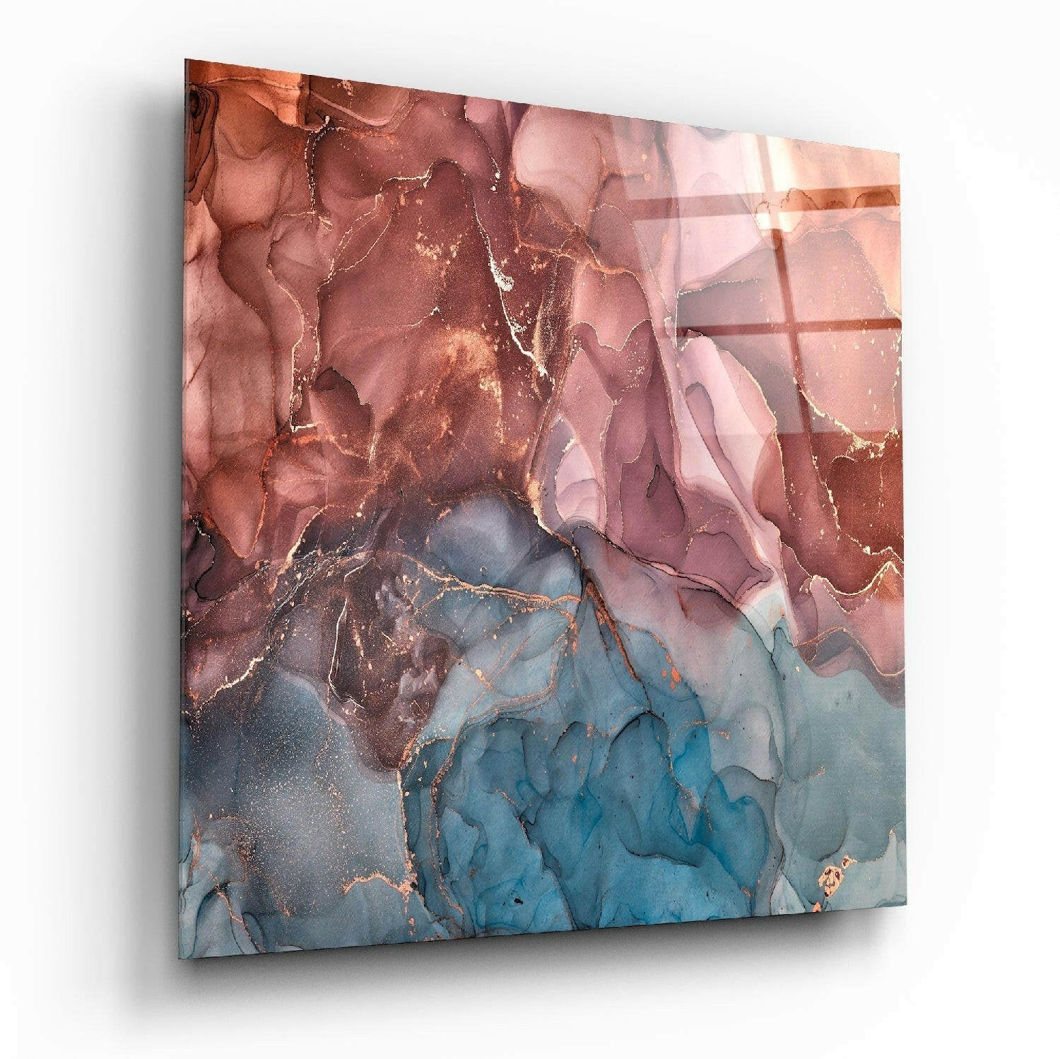Colored marble glass wall art on living room wall