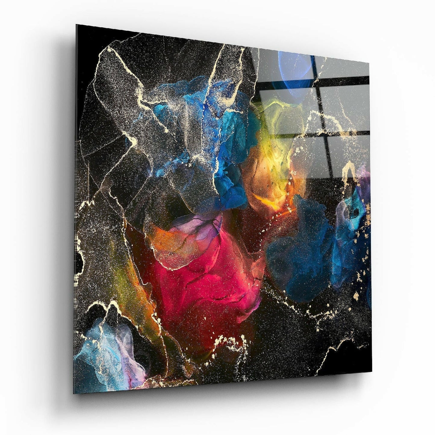 Energy glass wall art on living room wall