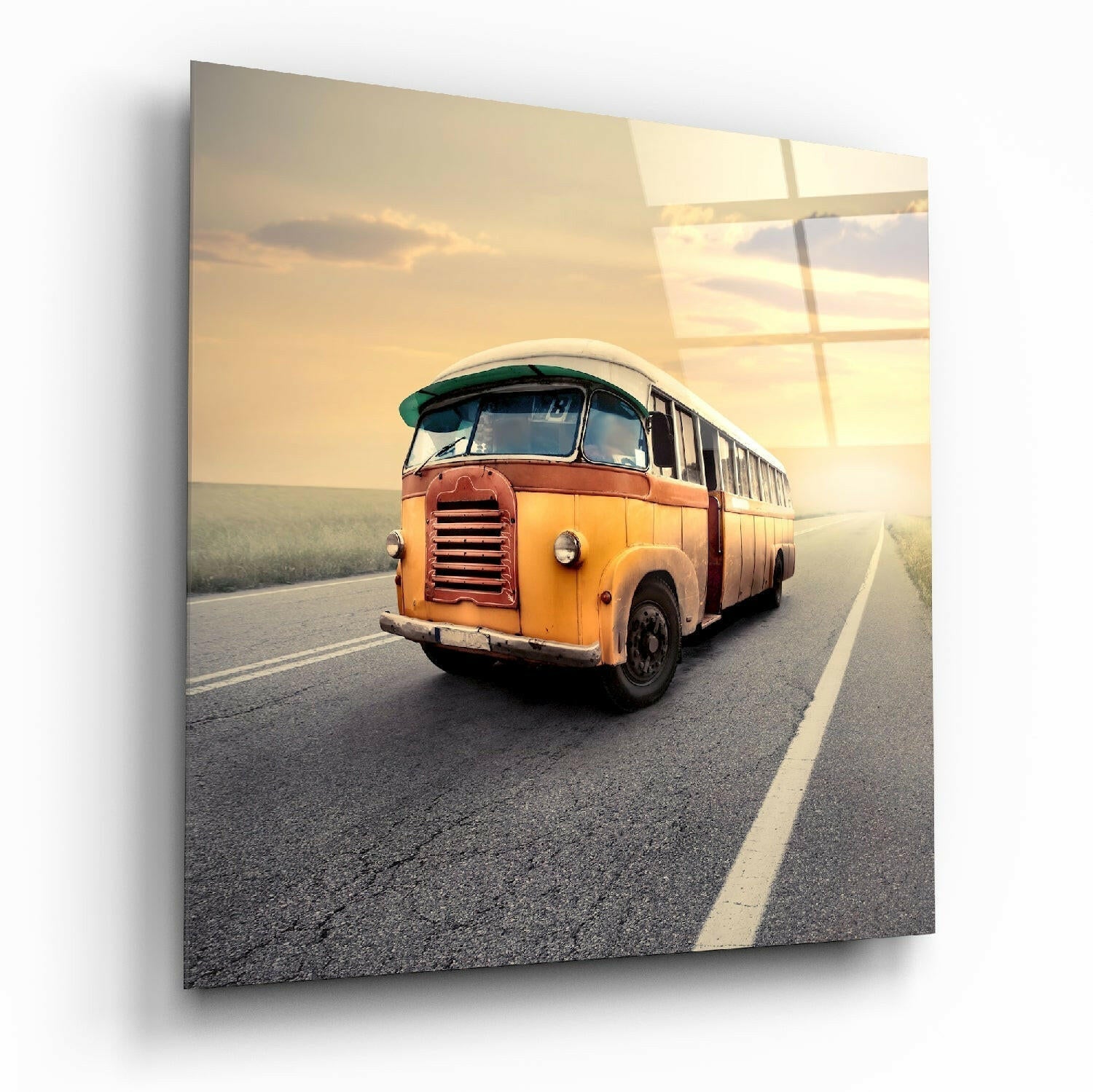 Caravan glass wall art on living room wall