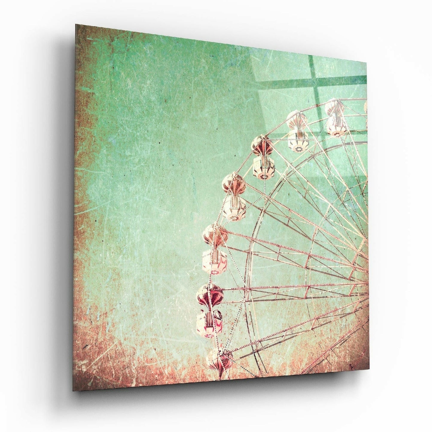 Ferris wheel glass wall art on living room wall