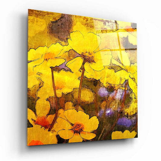 Flowers glass wall art above dining room table