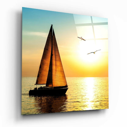 Sailboat coastal glass wall art