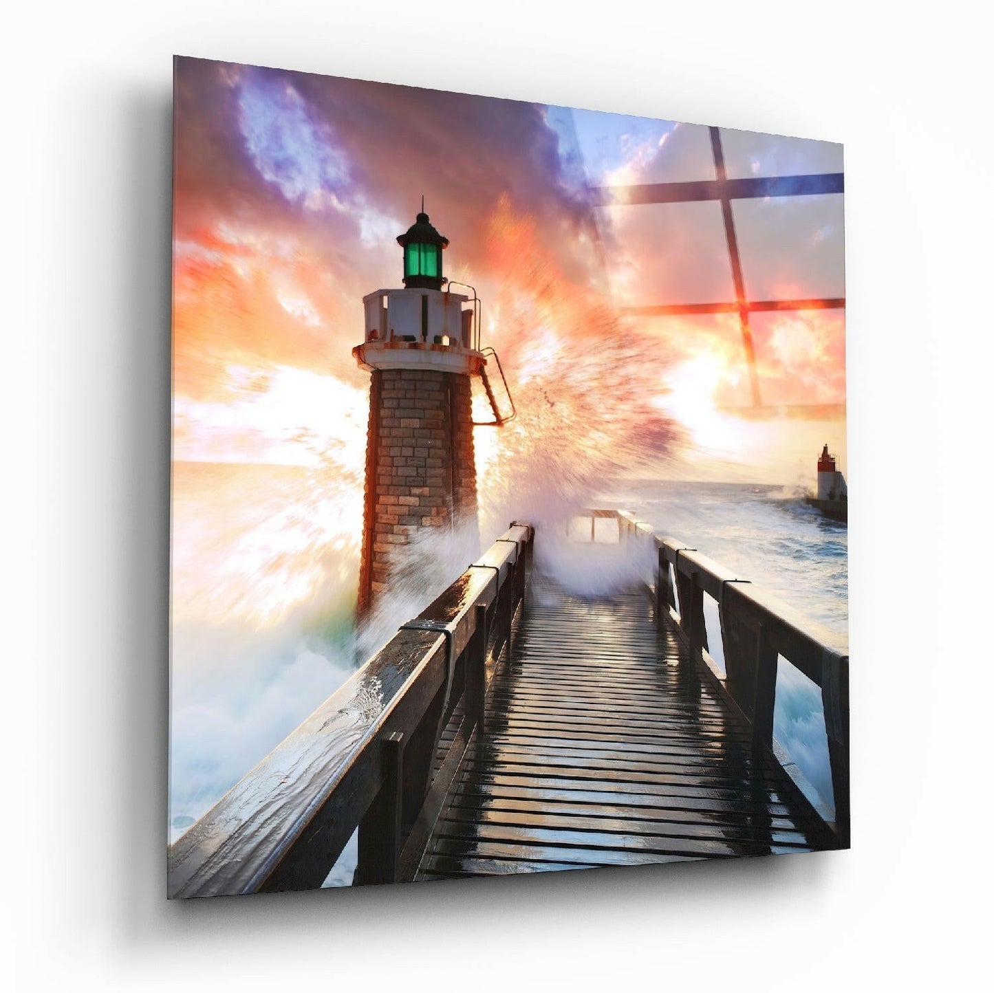 Lighthouse coastal glass wall art