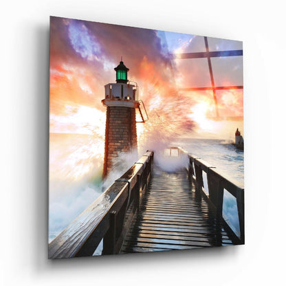 Lighthouse coastal glass wall art