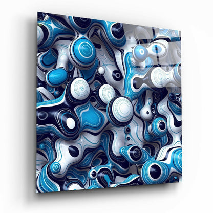 Blue circles abstract glass wall art