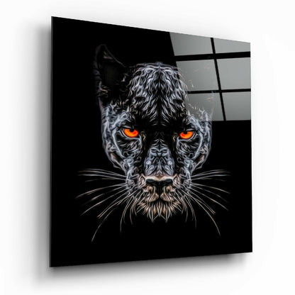 Panther glass wall art with bold black and gold tones