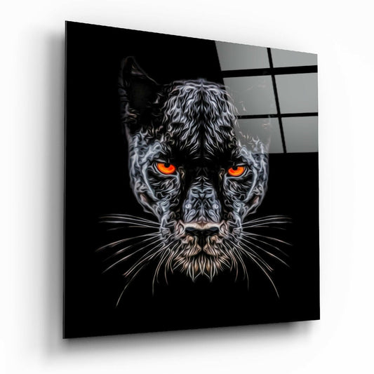 Panther glass wall art with bold black and gold tones