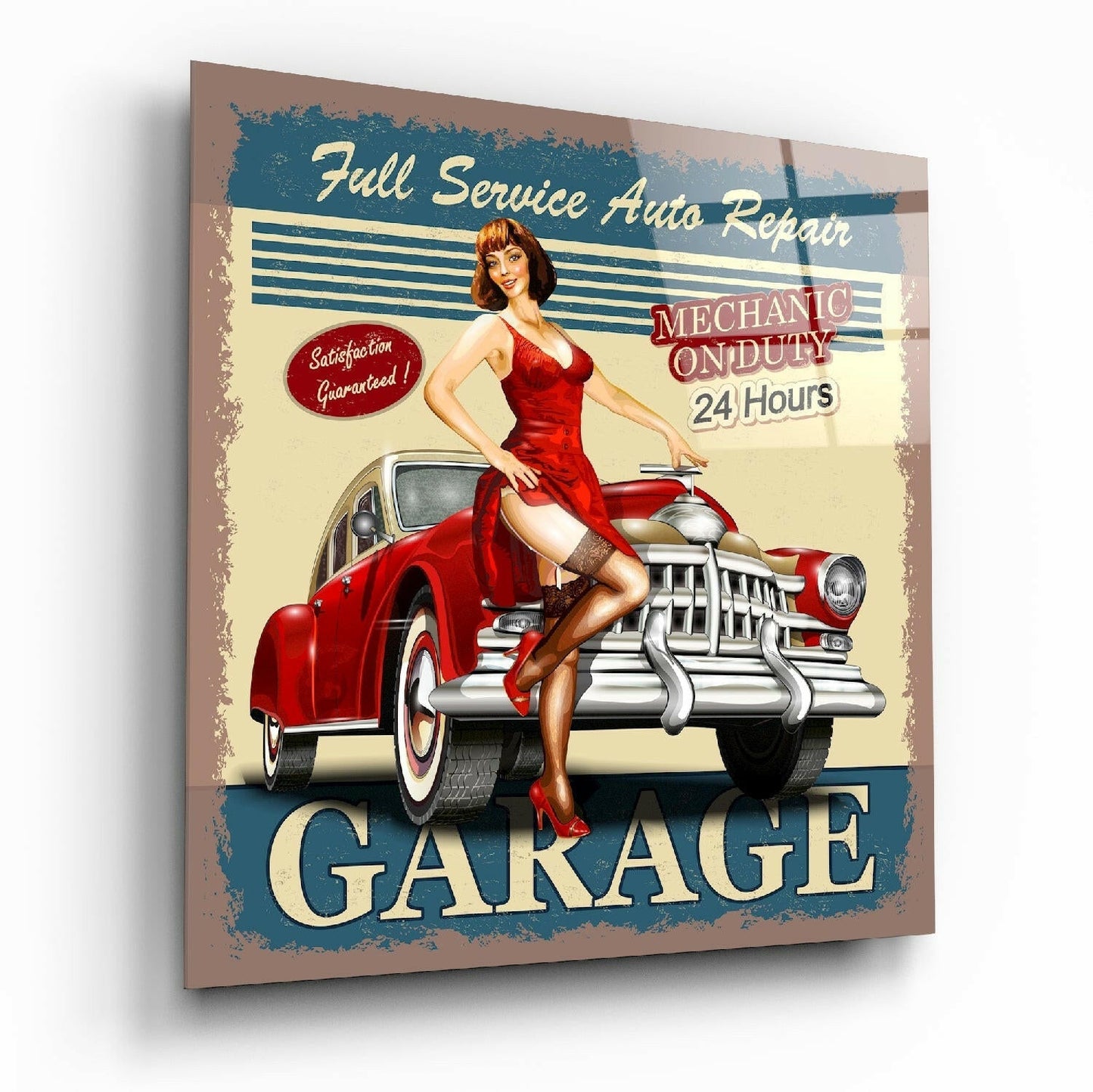 Retro glass wall art on living room wall