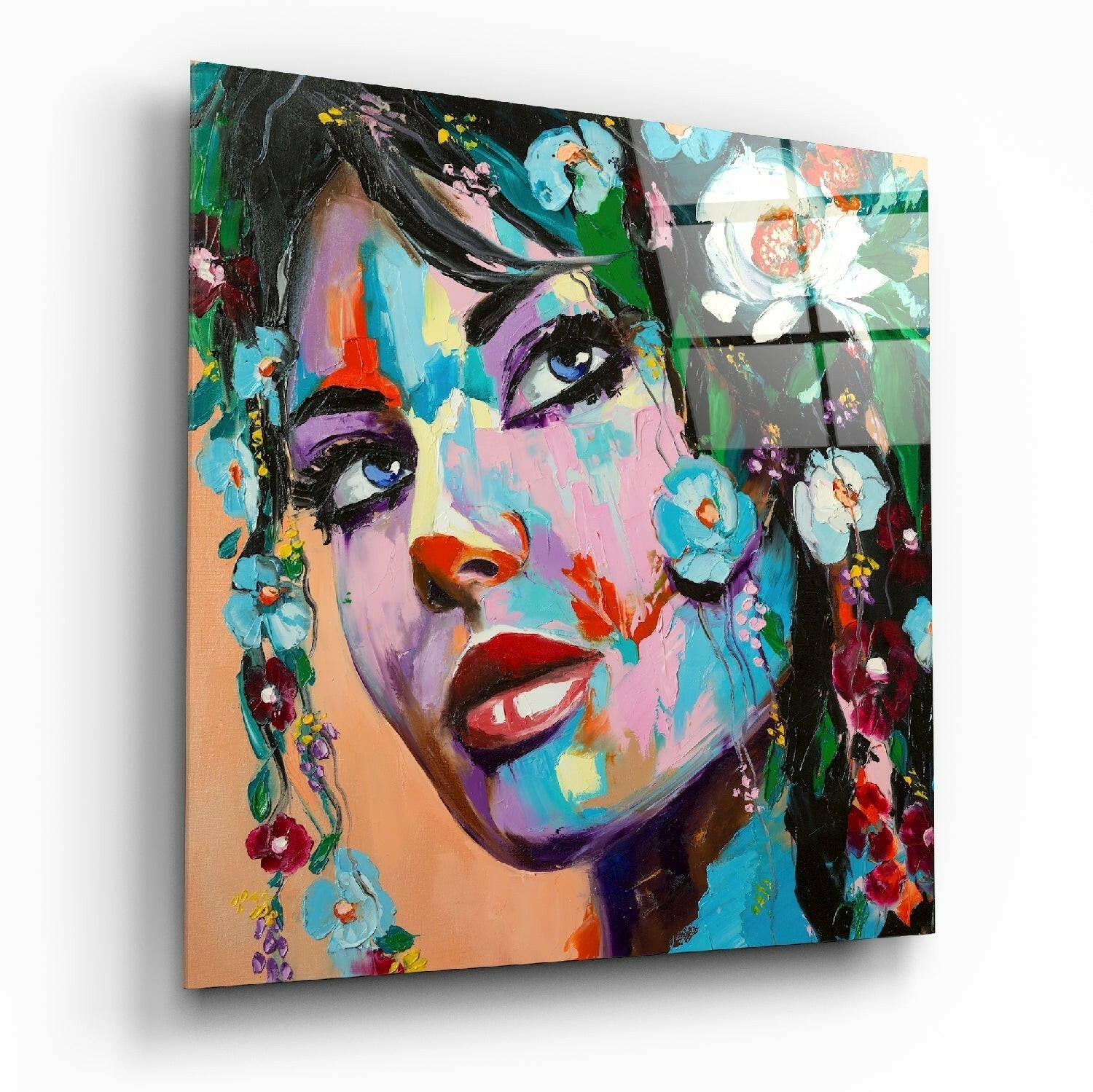 Floral Woman glass wall art