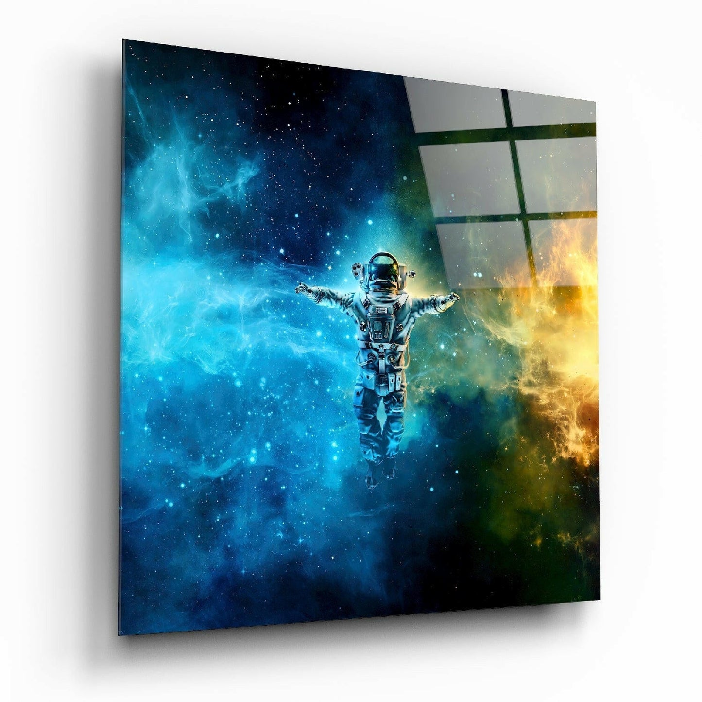 Astronaut in Space glass wall art printed on tempered glass
