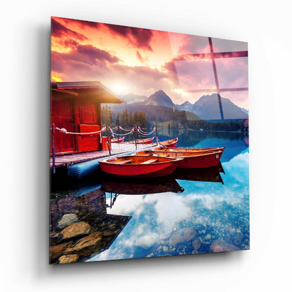 Landscape glass wall art with scenic nature print and glossy tempered glass finish