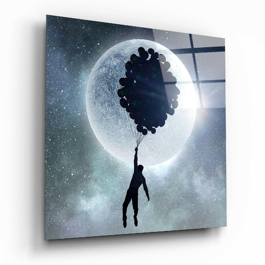 Full moon glass wall art print hanging on a wall