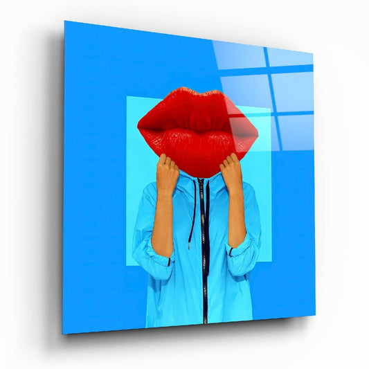 Lip Head glass wall art