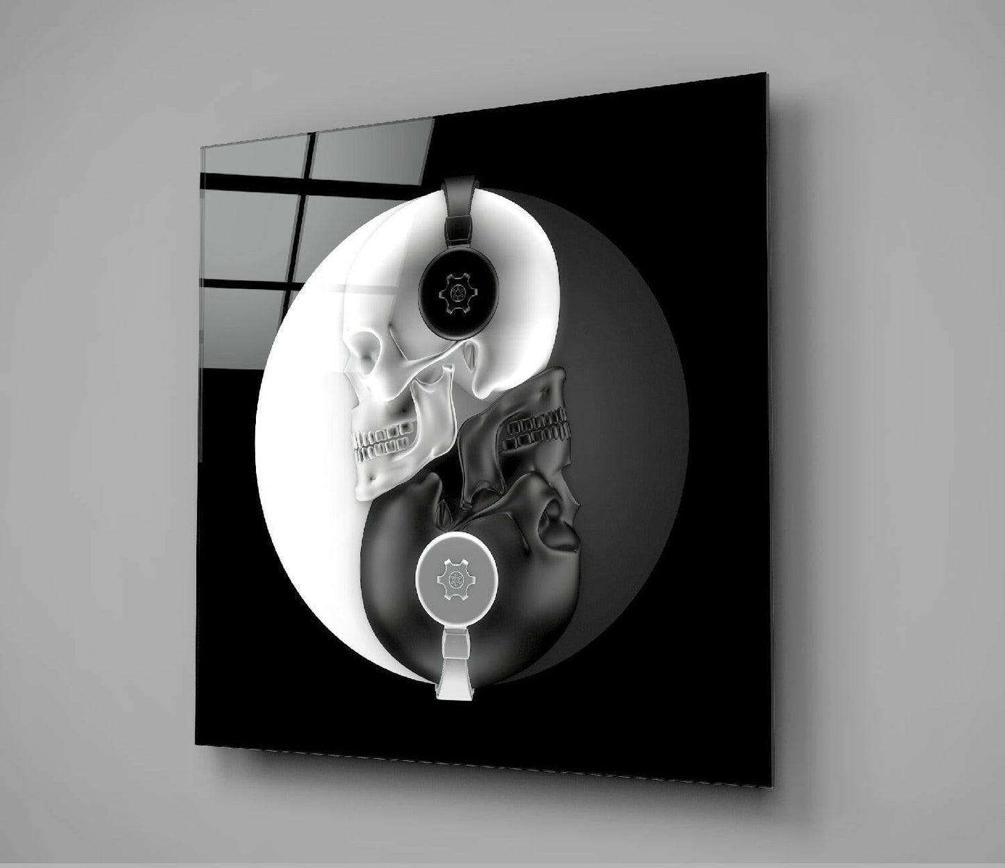 Black and white glass wall art abstract design