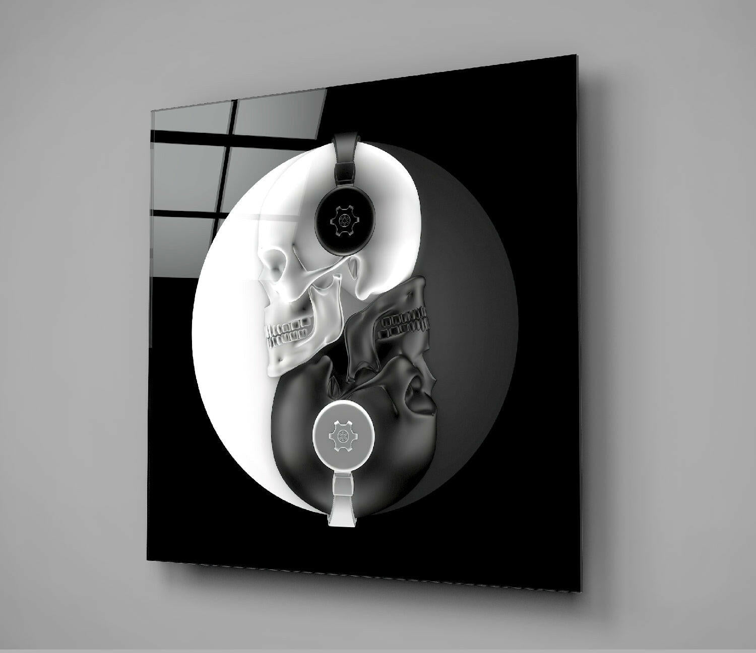 Black and white glass wall art abstract design