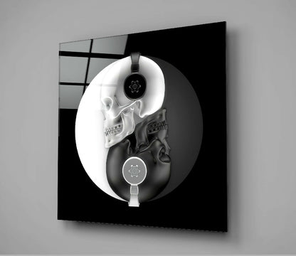 Black and white glass wall art abstract design