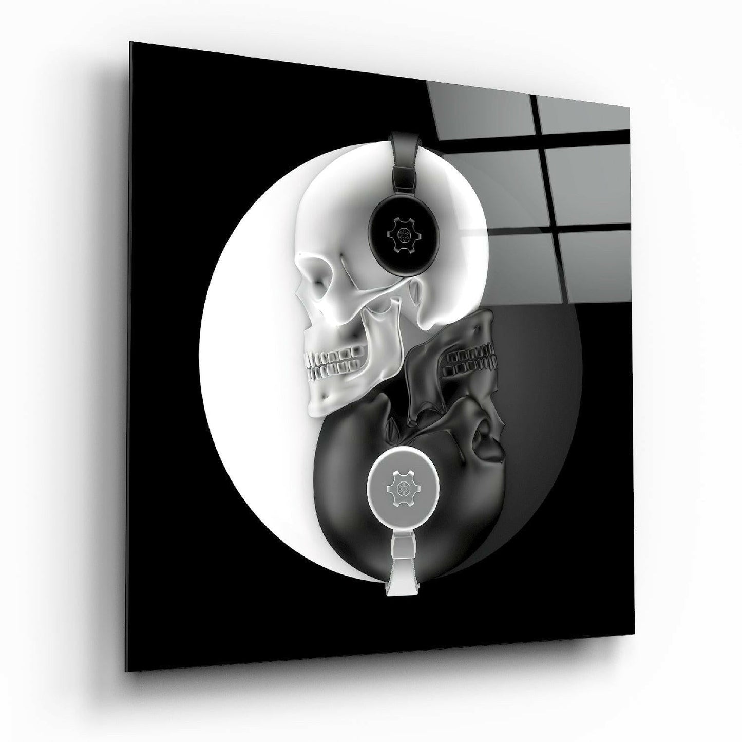Black and white glass wall art abstract design
