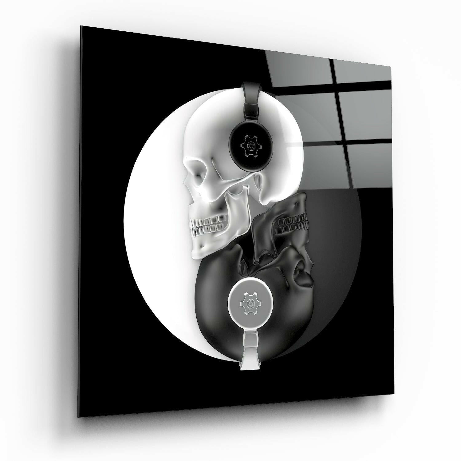 Black and white glass wall art abstract design