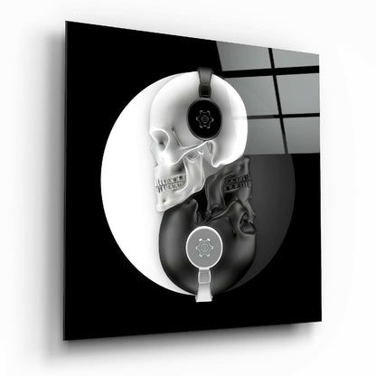 Black and white glass wall art abstract design