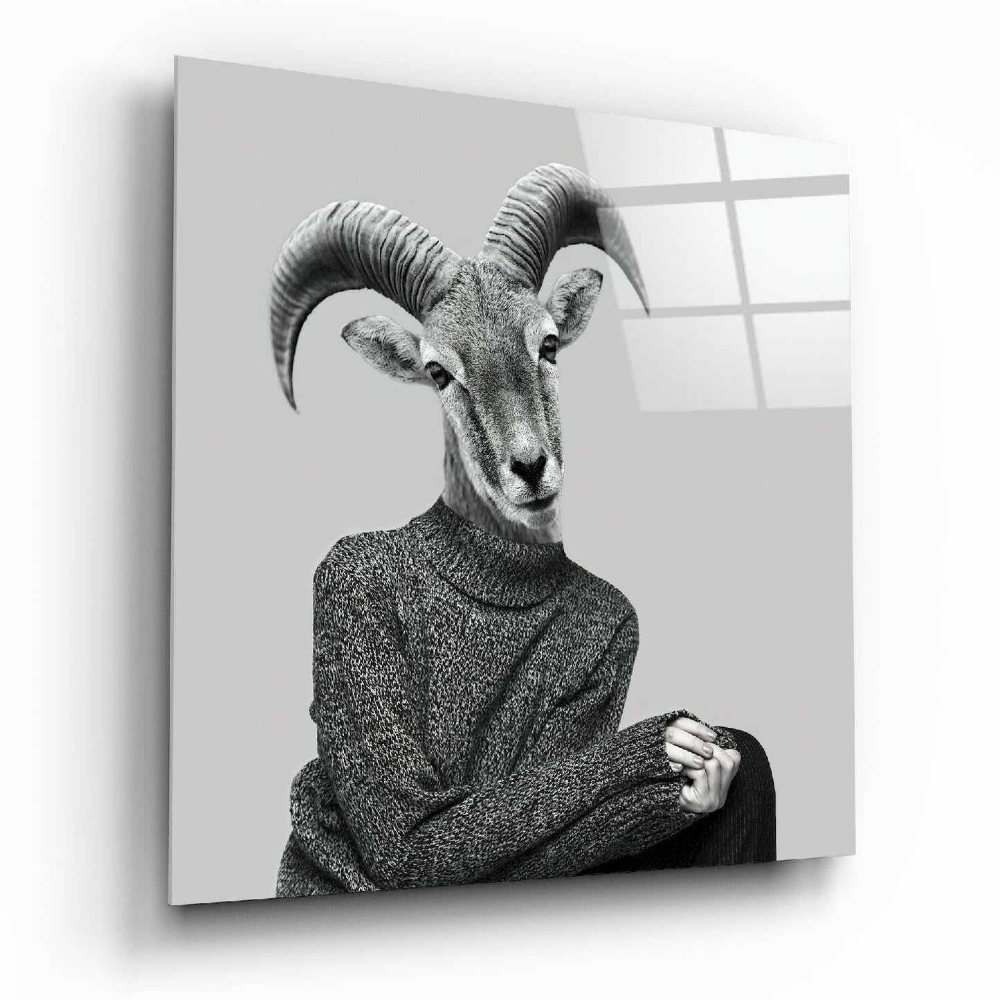 Lady antelope glass wall art on living room wall