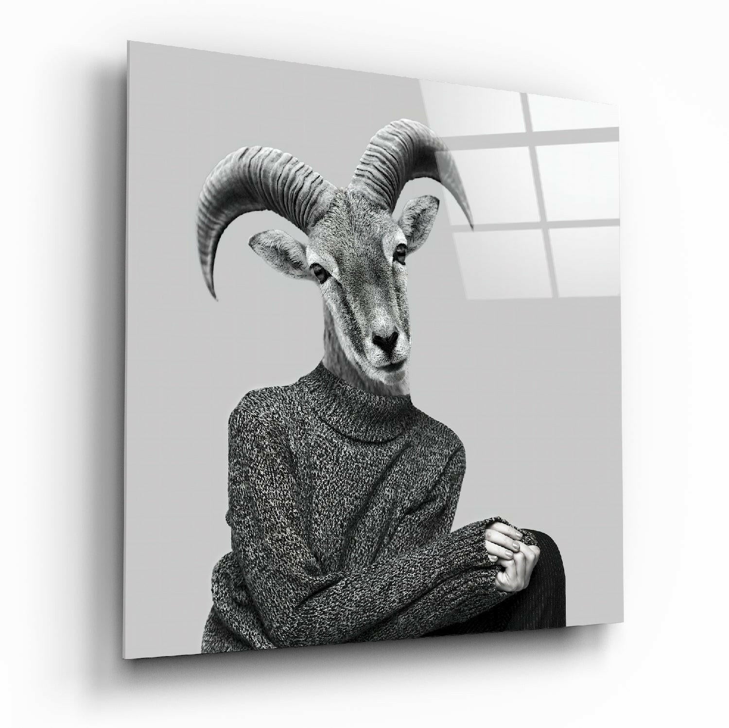 Lady antelope glass wall art on living room wall